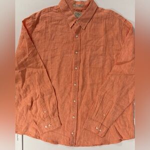 LL Bean 100% Linen Button Shirt Long Sleeve Orange Slightly Fitted Men XXL-Tall